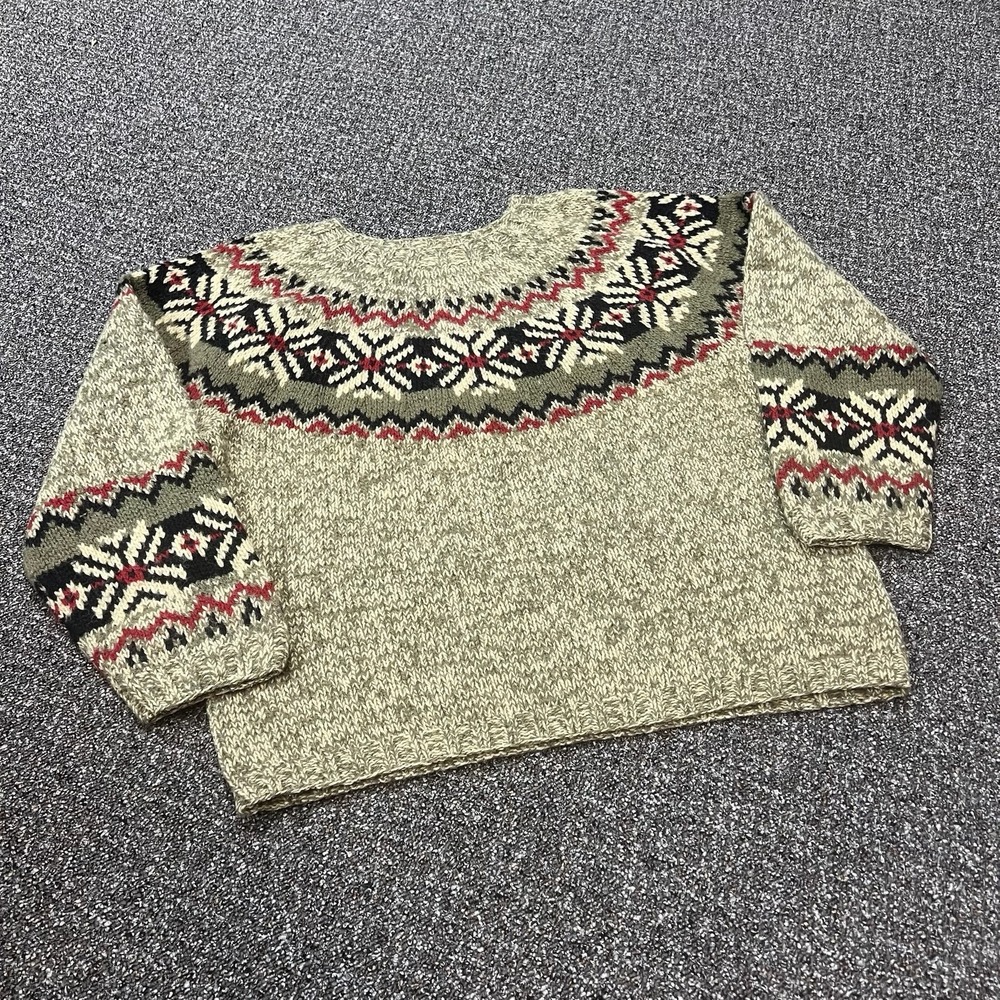 Vintage Eddie Bauer Knit Sweater Patterned Tan 1990s Wool Design Womans Sz Small